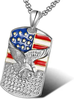 American Flag Necklace for Men,USA Flag Eagle Pendants,Stainless Steel Dog Tag Pendant Necklace,US Flag Jewelry for Women