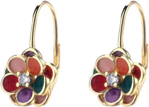 Amy & Annette Gold Plated Floral Leverback Earrings for Women with Genuine Crystal - Fashionable Jewelry for Ladies - Great Gift for Her