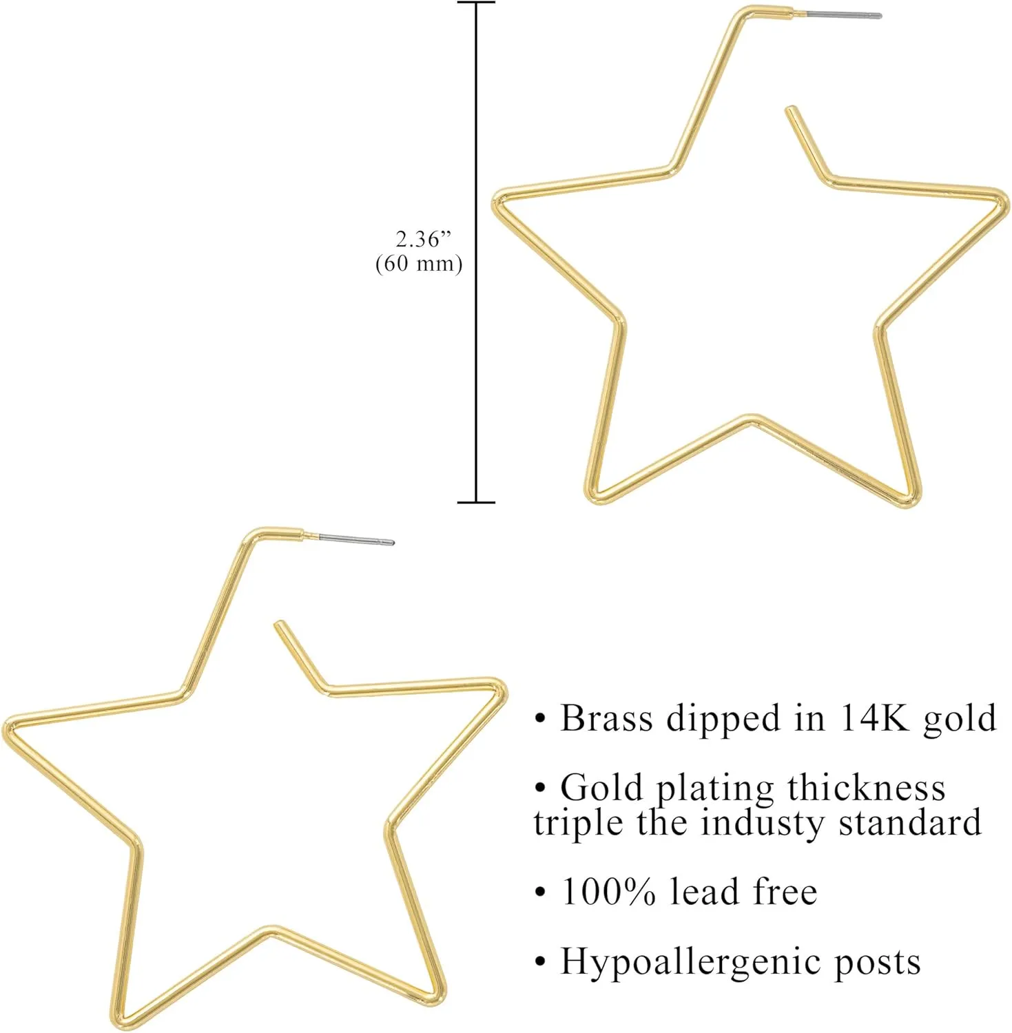 And Lovely 14K Gold Dipped Star Earrings - Hypoallergenic Lightweight Fun Statement Drop Dangle Earrings