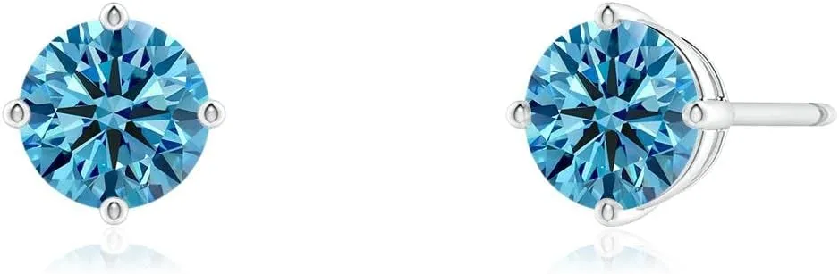 ANGARA Basket-Set Solitaire Lab Grown Fancy Intense Blue Diamond Stud Earrings in 14K Solid Gold/Platinum | Birthday, Engagement, Anniversary, Wedding Jewelry Gift for Women