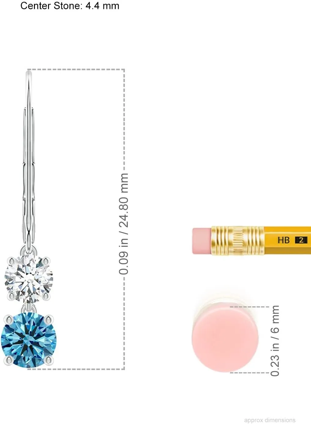 ANGARA Lab Grown Fancy Intense Blue and White Diamond Leverback Dangle Earrings in 14K Solid Gold/Platinum | Birthday, Engagement, Anniversary, Wedding Jewelry Gift for Women