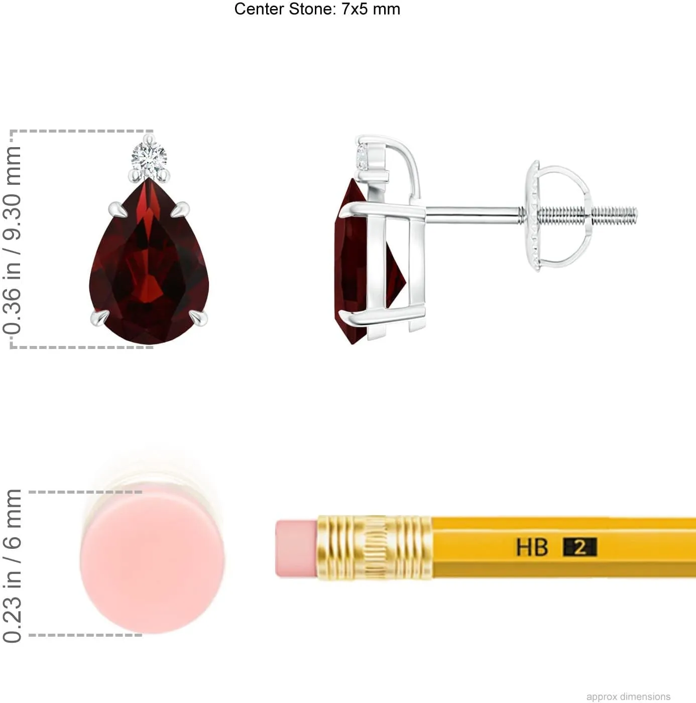 ANGARA Natural Classic Claw-Set Pear Garnet Solitaire Stud Earrings in 14K Solid Gold/Platinum | January Birthstone, Birthday, Engagement, Anniversary, Wedding Jewelry Gift for Women