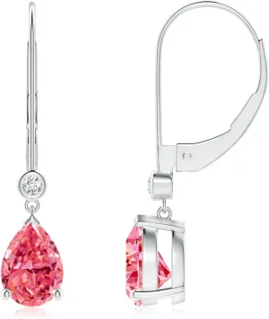 ANGARA Pear-Shaped Lab Grown Fancy Intense Pink Diamond Leverback Drop Earrings in 14K Solid Gold/Platinum | Birthday, Engagement, Anniversary, Wedding Jewelry Gift for Women