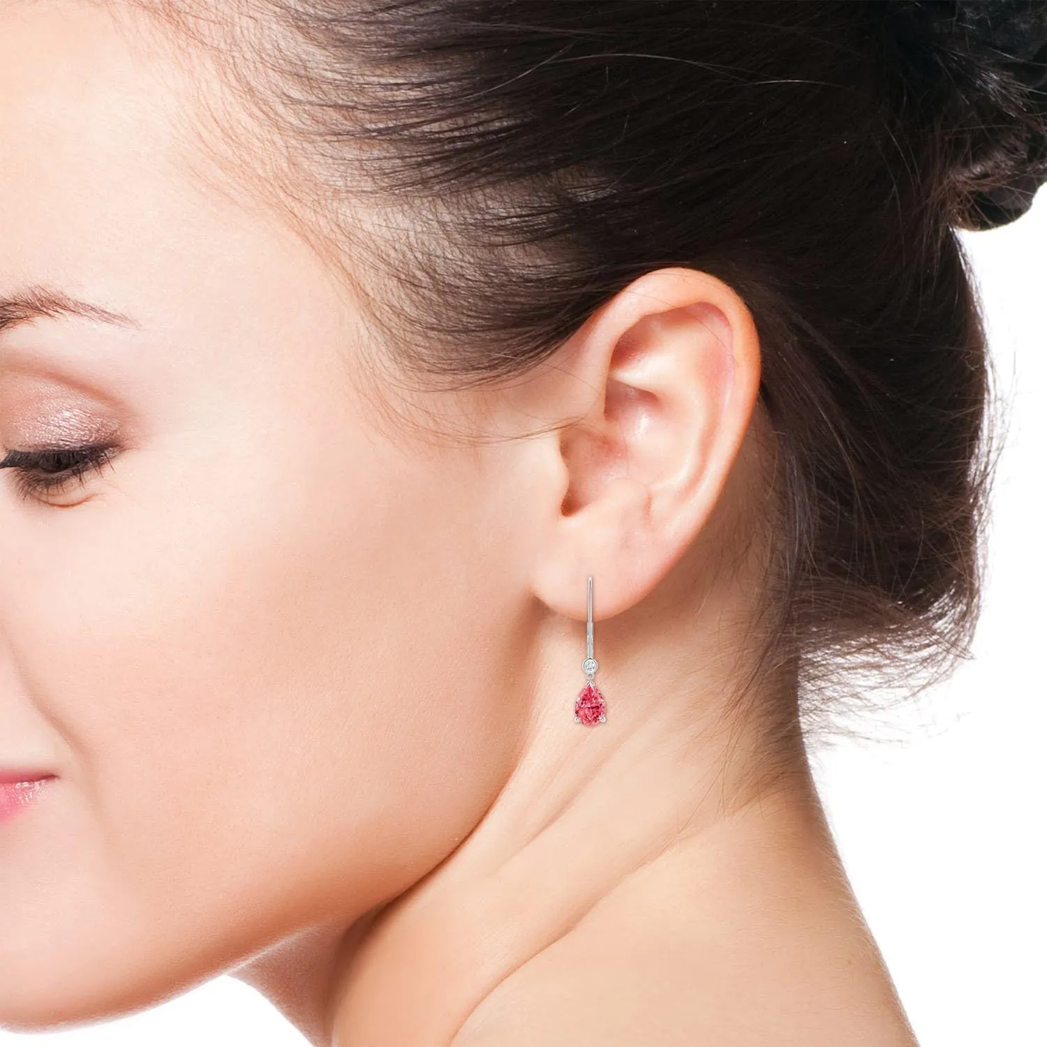 ANGARA Pear-Shaped Lab Grown Fancy Intense Pink Diamond Leverback Drop Earrings in 14K Solid Gold/Platinum | Birthday, Engagement, Anniversary, Wedding Jewelry Gift for Women
