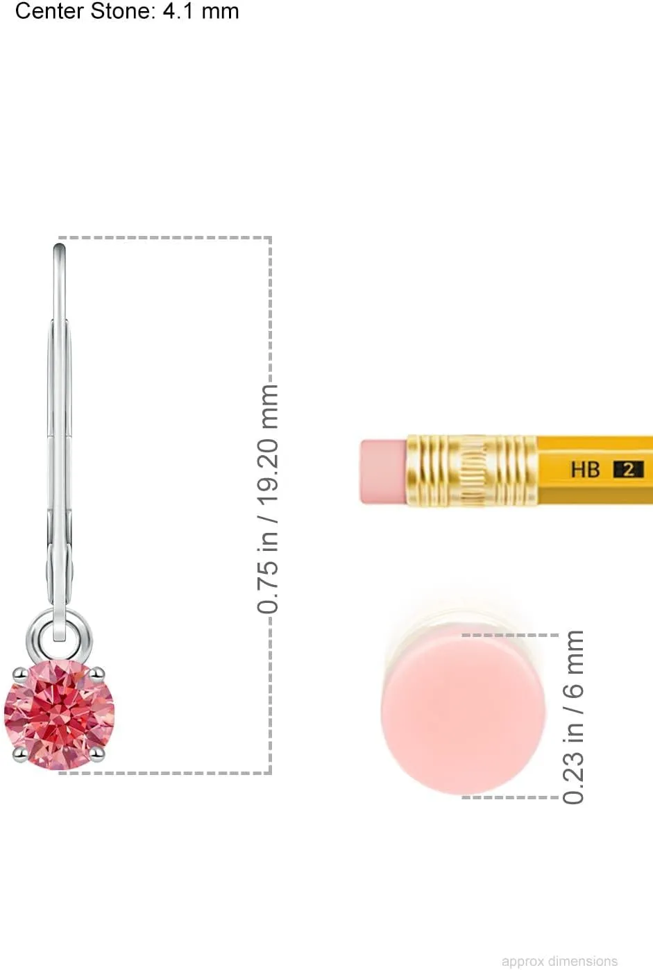 ANGARA Round Lab Grown Fancy Intense Pink Diamond Leverback Earrings in 14K Solid Gold/Platinum | Birthday, Engagement, Anniversary, Wedding Jewelry Gift for Women