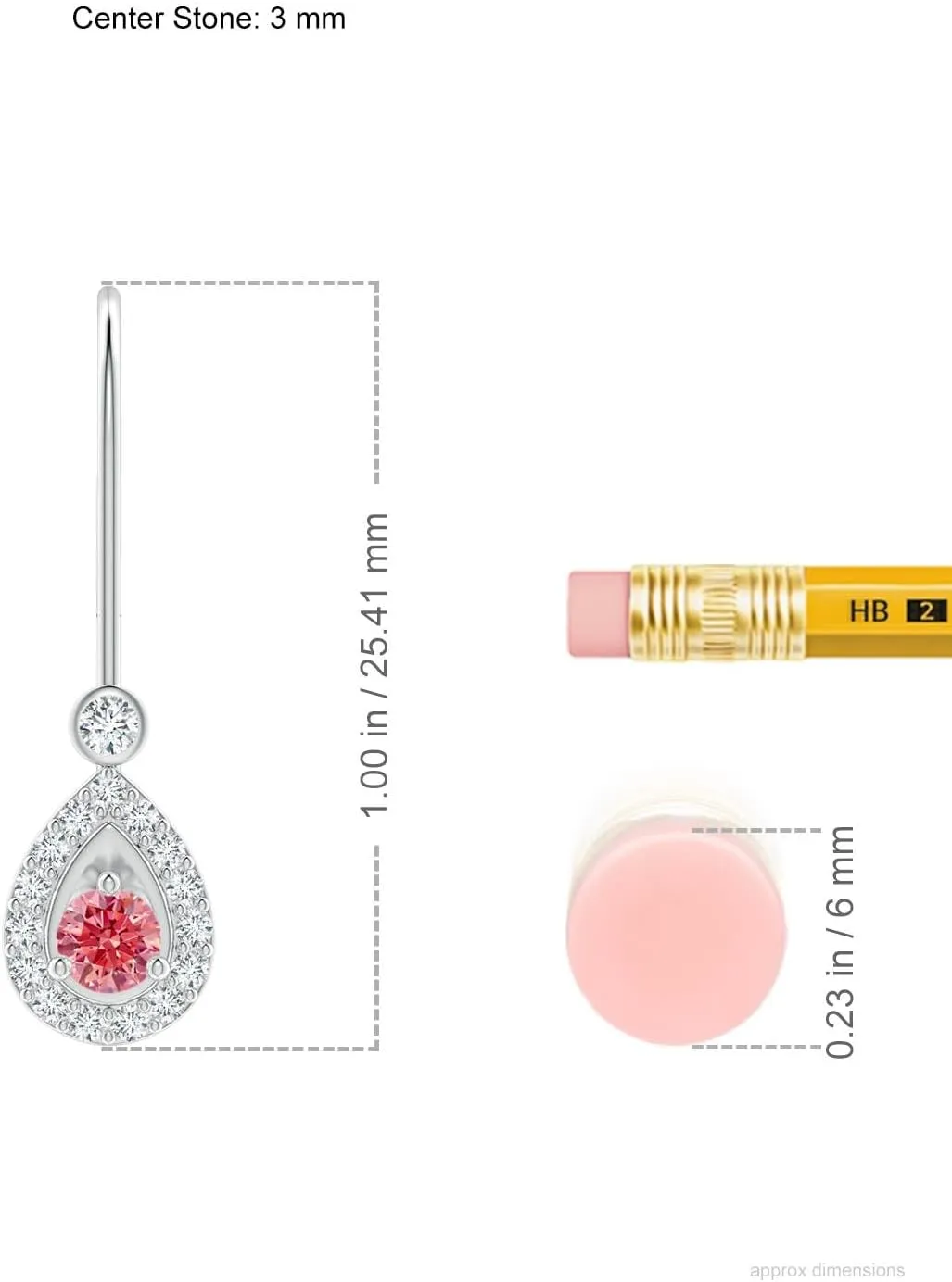 ANGARA Round Lab Grown Fancy Intense Pink Diamond Teardrop Halo Leverback Earrings in 14K Solid Gold/Platinum | Birthday, Engagement, Anniversary, Wedding Jewelry Gift for Women