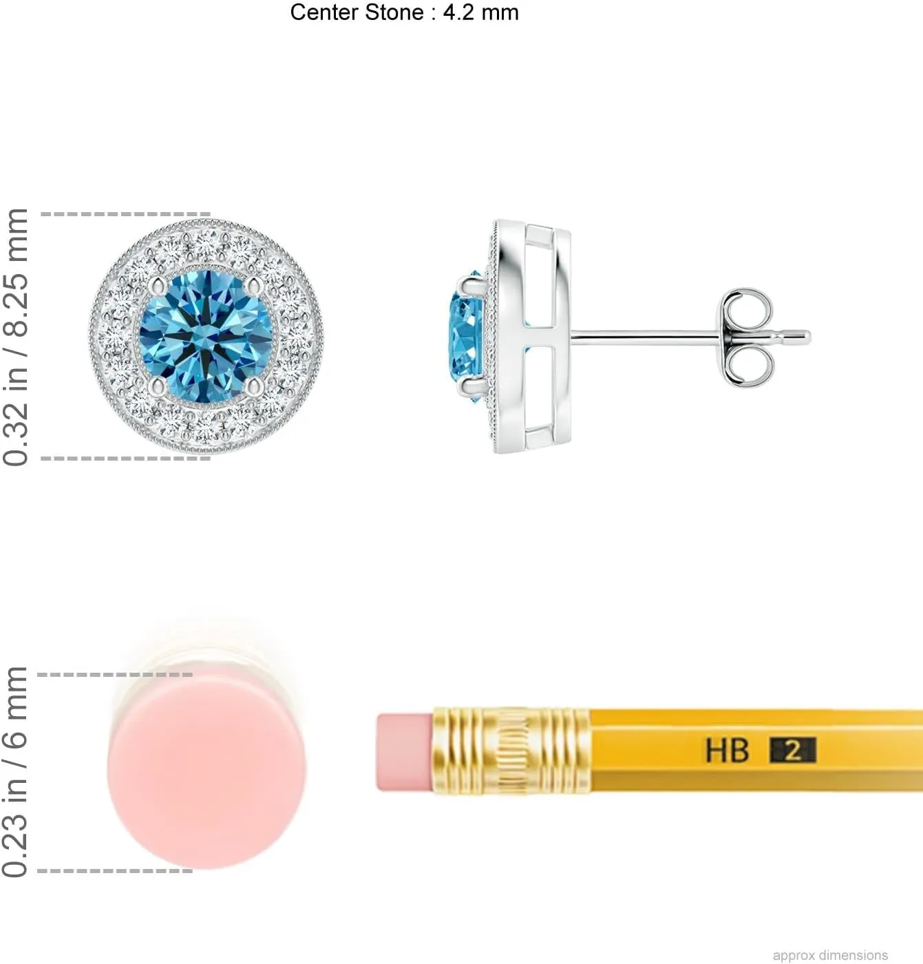 ANGARA Solitaire Round Lab Grown Fancy Intense Blue Diamond Halo Stud Earrings in 14K Solid Gold/Platinum | Birthday, Engagement, Anniversary, Wedding Jewelry Gift for Women