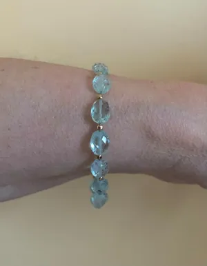 Aquamarine Bracelet rondelle smooth 7inch Sterling Silver Stacking Beaded Bracelet, Simple Layering, Dainty Gemstone Bracelet, Fine Jewelry, Minimalist,
