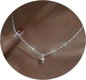 ASCOMY Cross Necklace for Women 14K Gold & Silver Plated Cross Pendant Necklace Trendy Cross Pendant Chain Necklace Minimalist Daily Decoration Jewellery For Women Dainty Religious Gift