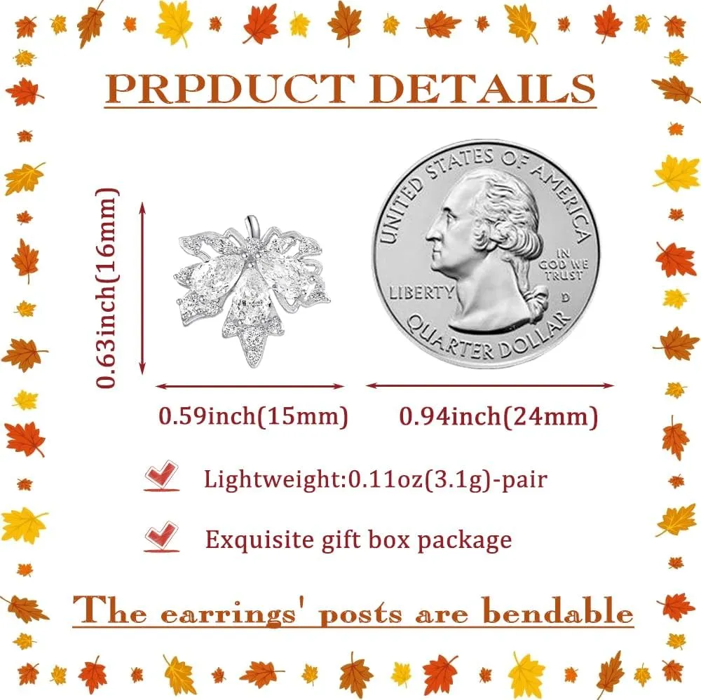 ATIMIGO Fall Maple Leaf CZ Stud Earrings Cute Sparkly Hypoallergenic Cubic Zirconia Crystal Rose/White/14K Gold Stud Earrings for Women Thanksgiving Earrings Accessories Jewelry Gifts