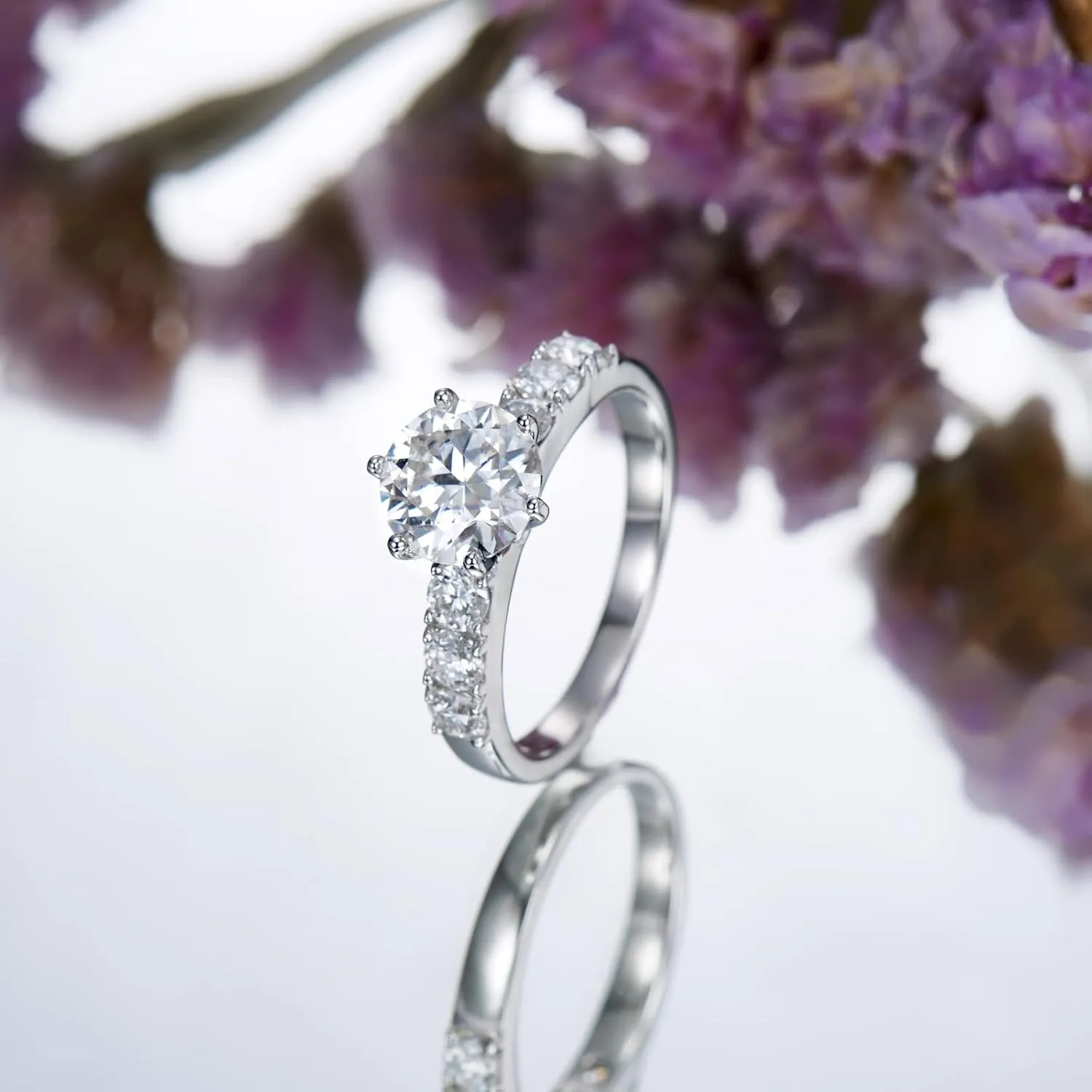 Atylyk 2 Carat Moissanite Engagement Ring Wedding Promise Gold-plating Sterling Silver Rings for Women