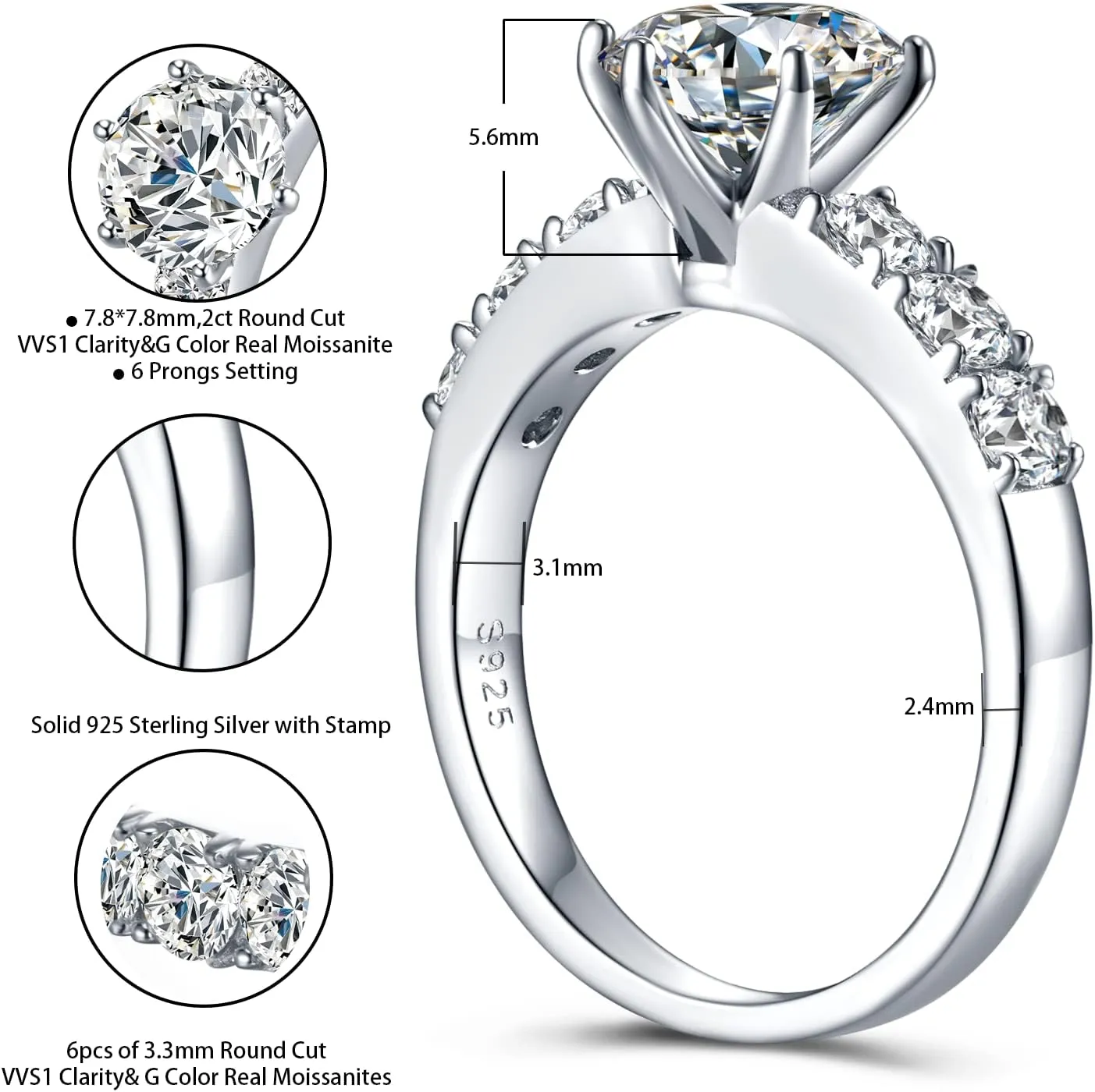 Atylyk 2 Carat Moissanite Engagement Ring Wedding Promise Gold-plating Sterling Silver Rings for Women