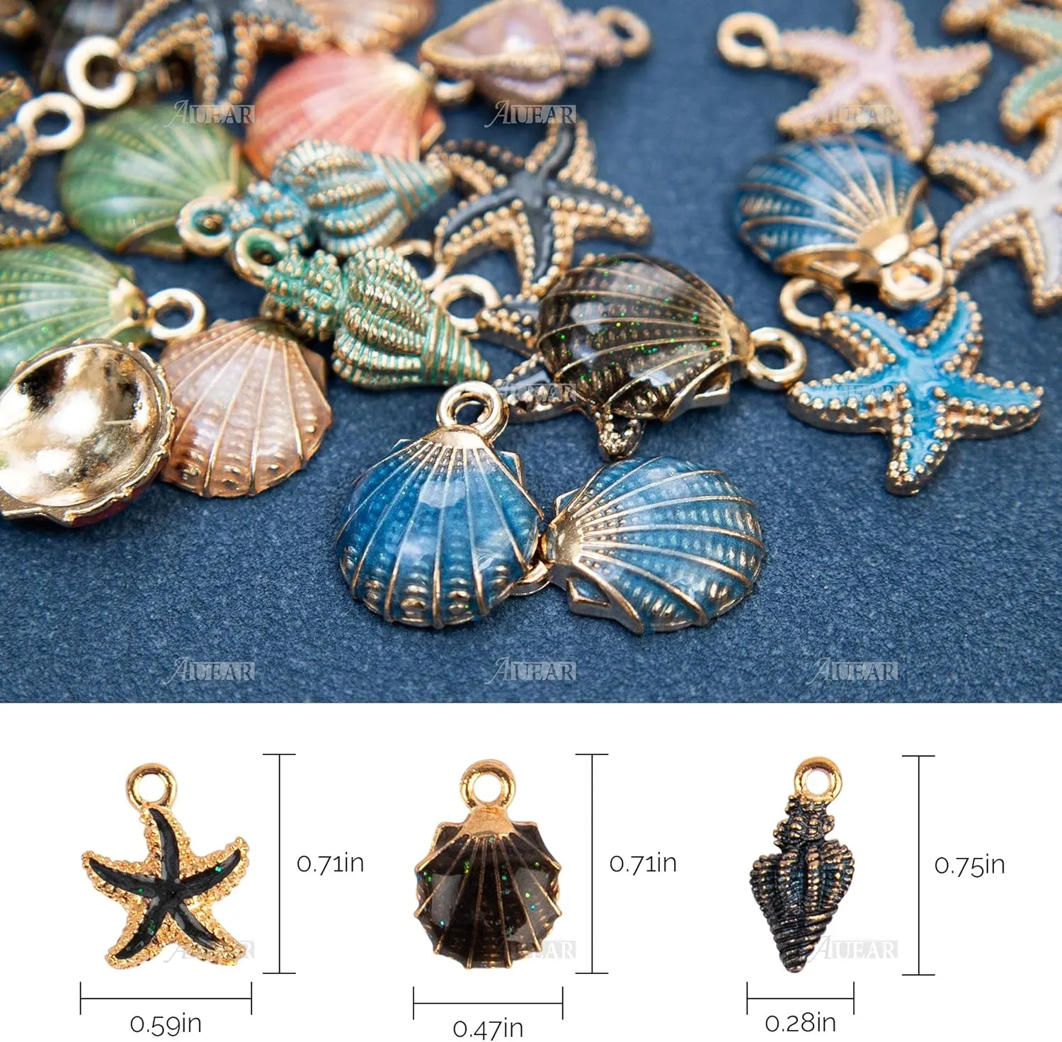 AUEAR, 60 Pack Ocean Starfish Conch Seashell Enamel Charms Pendants for DIY Jewelry Making (Ocean Style 1)