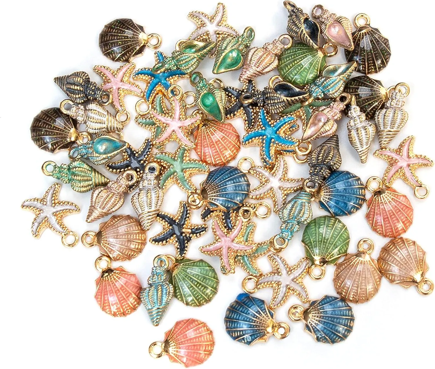AUEAR, 60 Pack Ocean Starfish Conch Seashell Enamel Charms Pendants for DIY Jewelry Making (Ocean Style 1)