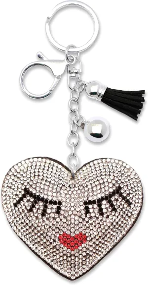 AuPra EyeLashes Heart KeyChain Gift Women Bling Rhinestone Love KeyRing Home Car Bag Clip Key Holder Crystal Tassel Present