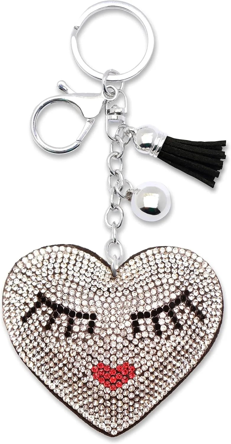 AuPra EyeLashes Heart KeyChain Gift Women Bling Rhinestone Love KeyRing Home Car Bag Clip Key Holder Crystal Tassel Present
