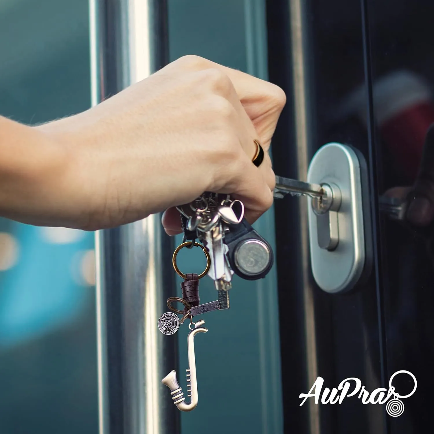 AuPra Music KeyRing Gifts Women & Men Leather KeyChain Home Car Door Keys Holder Girl &Boy Musical Present