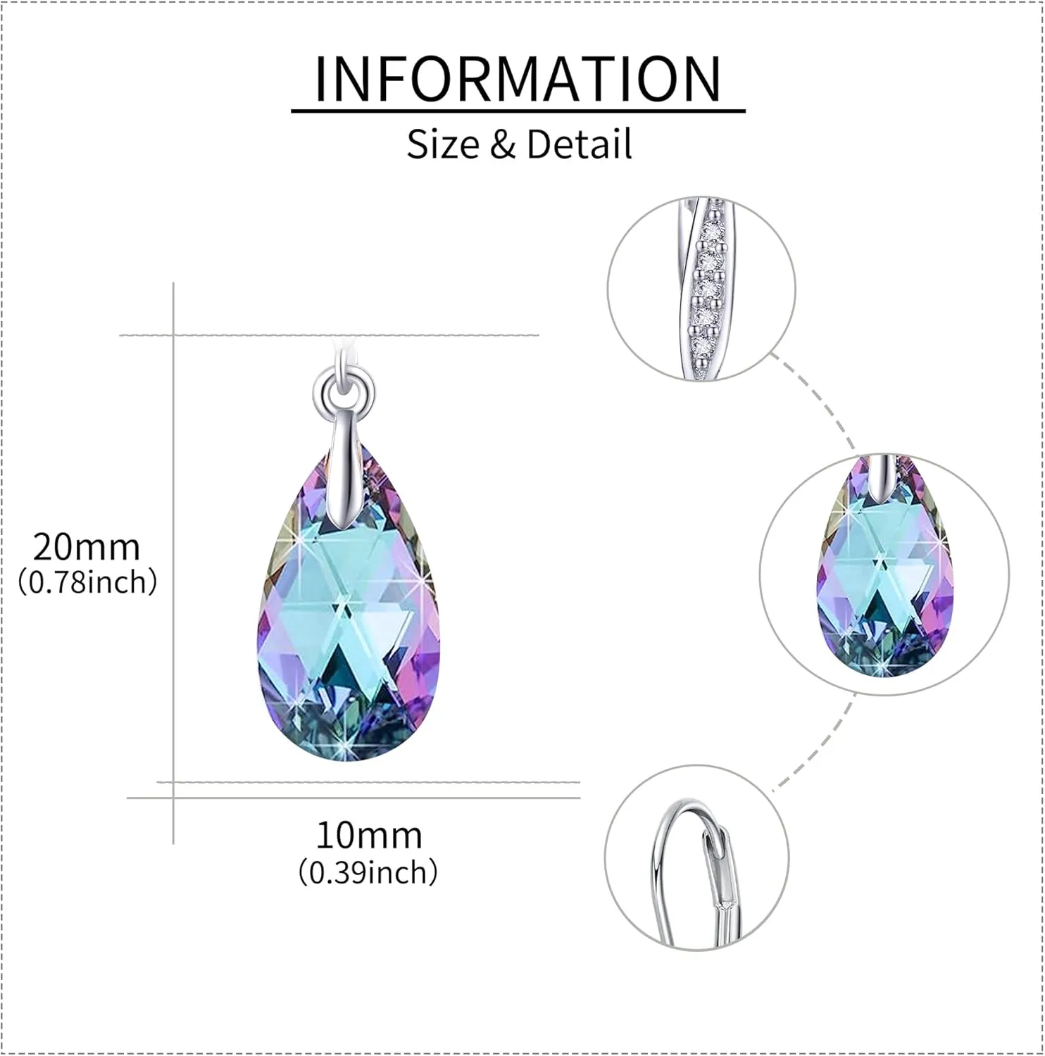 Austrian Crystal Earrings Sterling Silver Aurora Boreali/Light Green/Violet Light Drop Dangle Earrings Anniversary Birthday Jewelry Gifts for Women Wife Girlfriend