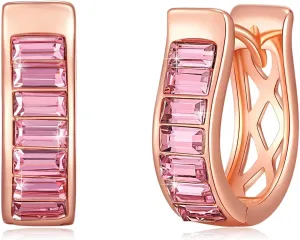 Austrian Crystal Hoop Earrings for Women Oval Hoop Earrings for Women 14K Rose Gold Plated Hypoallergenic Lightweight Everyday Jewelry