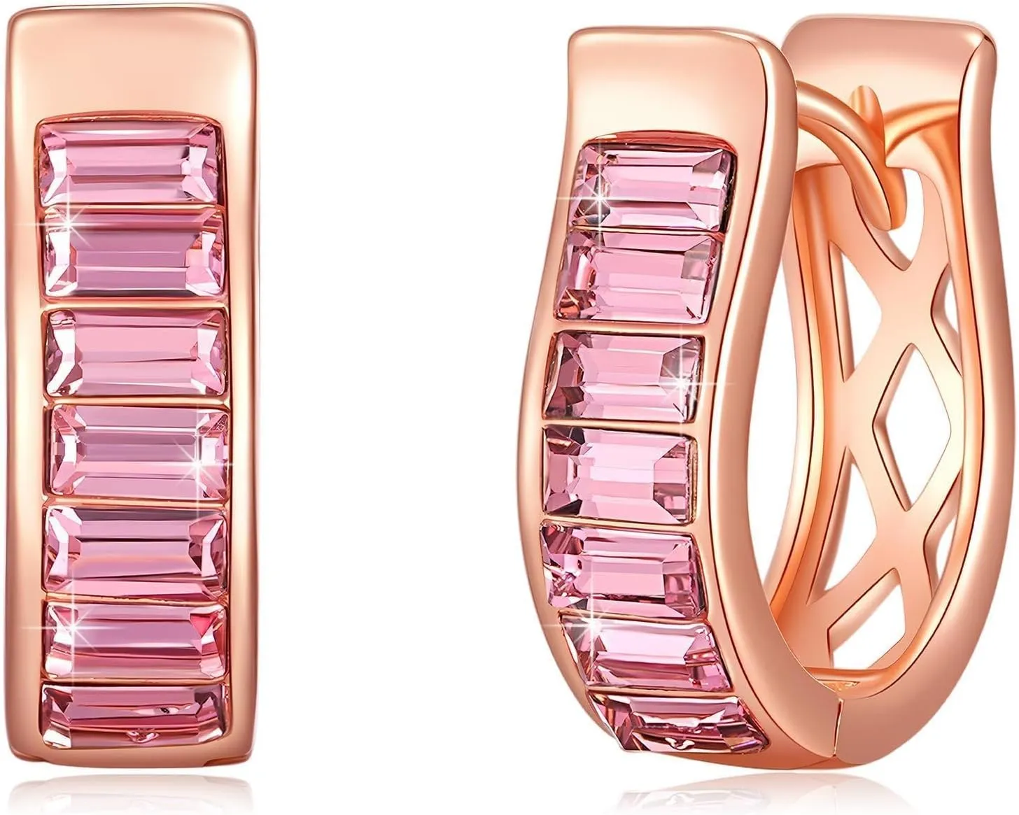 Austrian Crystal Hoop Earrings for Women Oval Hoop Earrings for Women 14K Rose Gold Plated Hypoallergenic Lightweight Everyday Jewelry
