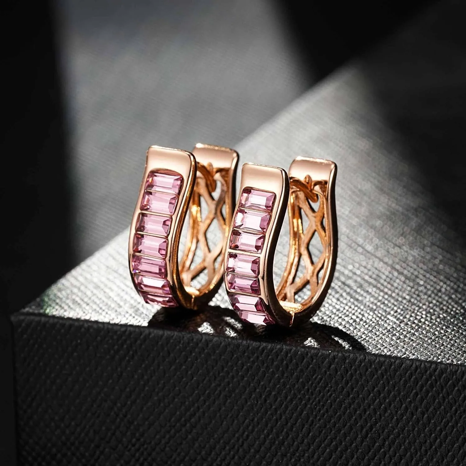 Austrian Crystal Hoop Earrings for Women Oval Hoop Earrings for Women 14K Rose Gold Plated Hypoallergenic Lightweight Everyday Jewelry