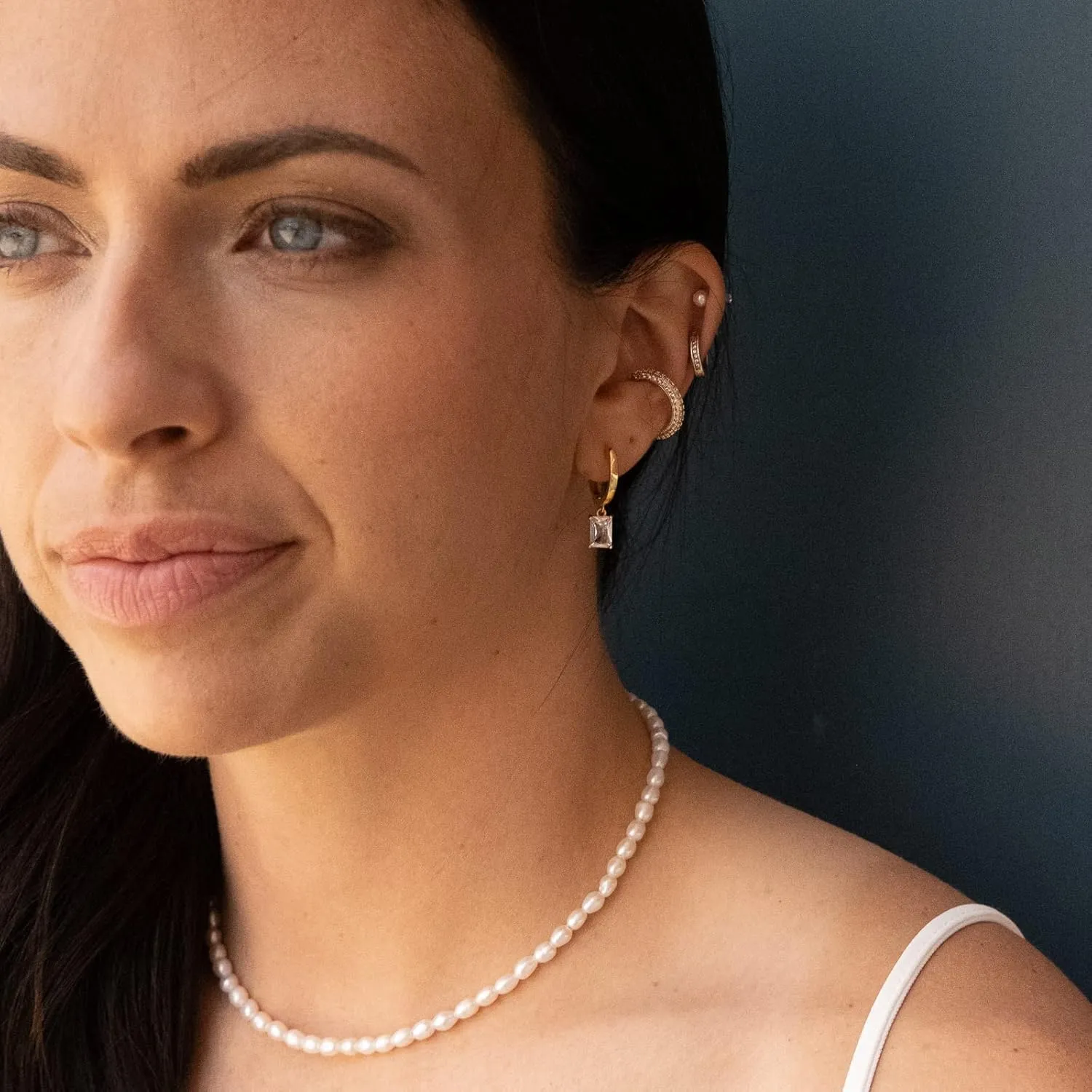 Baguette CZ Pendant Necklace | 14K Gold Plated Sterling Silver | Emerald Baguette Pendant Dainty Box Chain Necklace 18''
