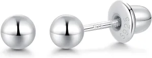 Ball Screw Back Earrings for Women 925 Sterling Silver Hypoallergenic Available in 3mm-5mm Classic Round Ball Studs