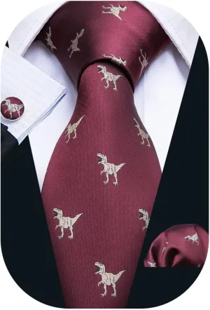 Barry.Wang Fun Animal Ties for Men Designer Handkerchief Cufflink WOVEN Casual Necktie Set Festival