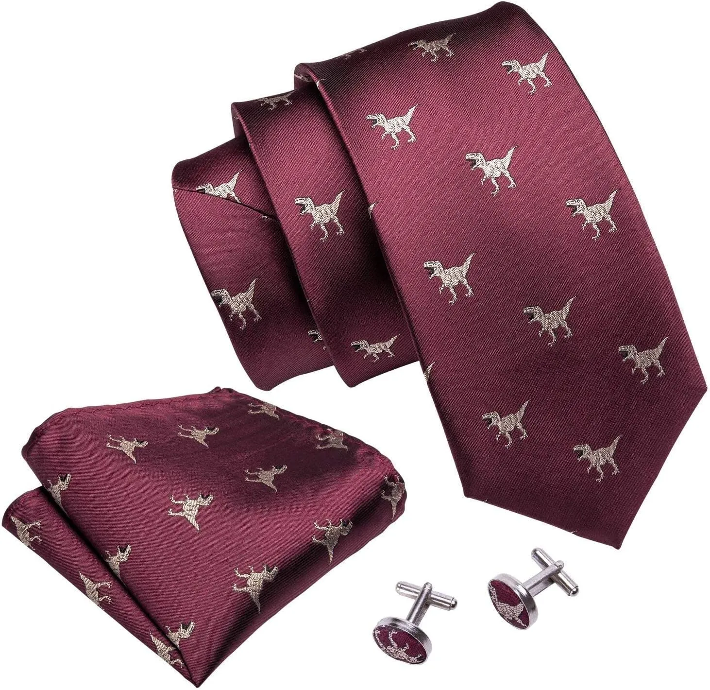 Barry.Wang Fun Animal Ties for Men Designer Handkerchief Cufflink WOVEN Casual Necktie Set Festival