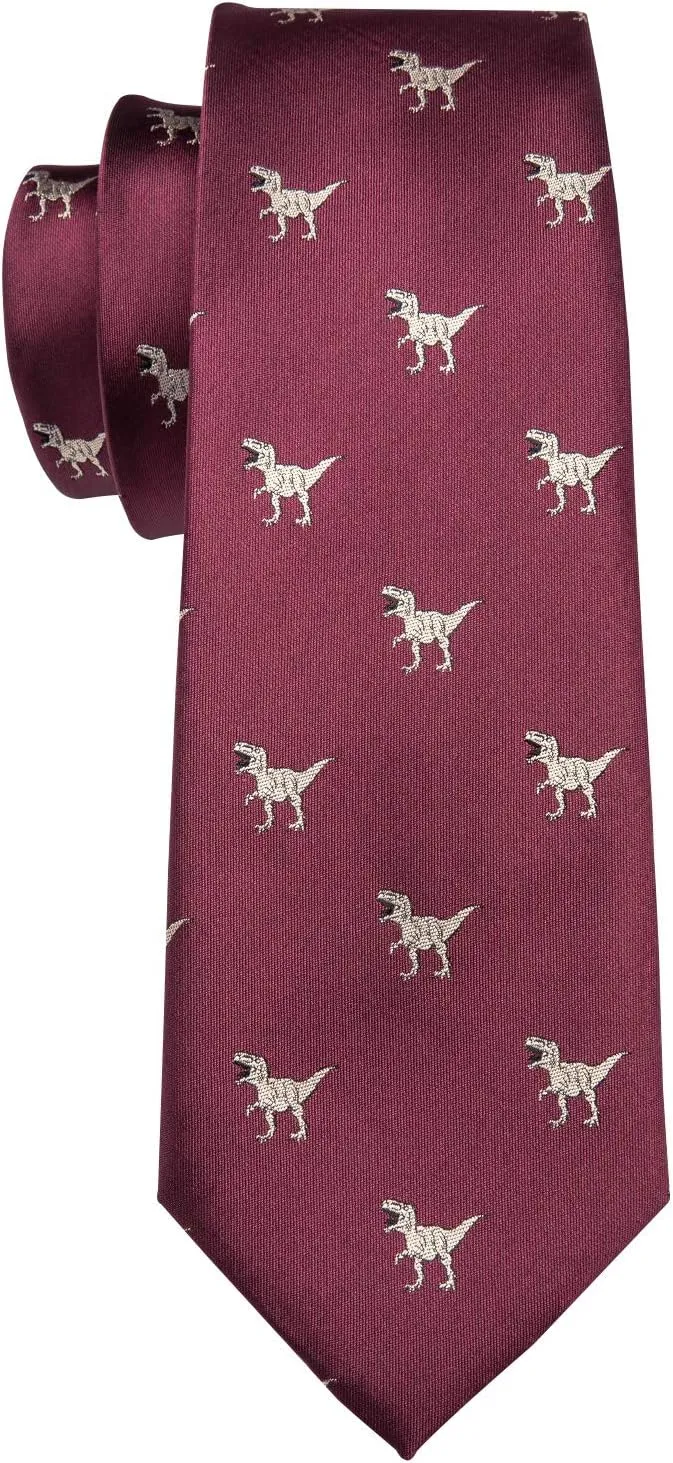 Barry.Wang Fun Animal Ties for Men Designer Handkerchief Cufflink WOVEN Casual Necktie Set Festival