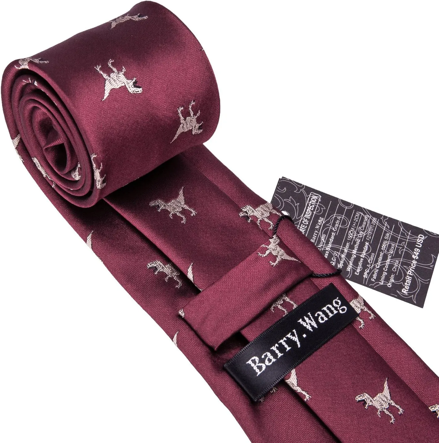 Barry.Wang Fun Animal Ties for Men Designer Handkerchief Cufflink WOVEN Casual Necktie Set Festival