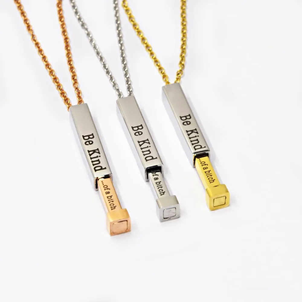 Be Kind Of A B Necklaces For Women, To Best Friends Sorority Sisters Inspirational Square Tubes Pendant With Hidden Message Stainless Steel Band Friendship Gift Jewelry