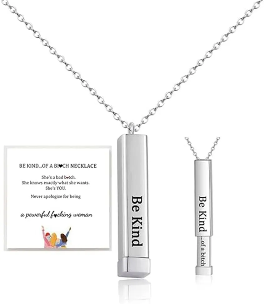 Be Kind Of A B Necklaces For Women, To Best Friends Sorority Sisters Inspirational Square Tubes Pendant With Hidden Message Stainless Steel Band Friendship Gift Jewelry