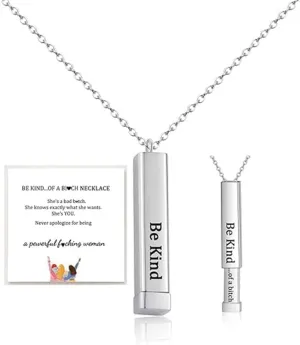 Be Kind Of A B Necklaces For Women, To Best Friends Sorority Sisters Inspirational Square Tubes Pendant With Hidden Message Stainless Steel Band Friendship Gift Jewelry
