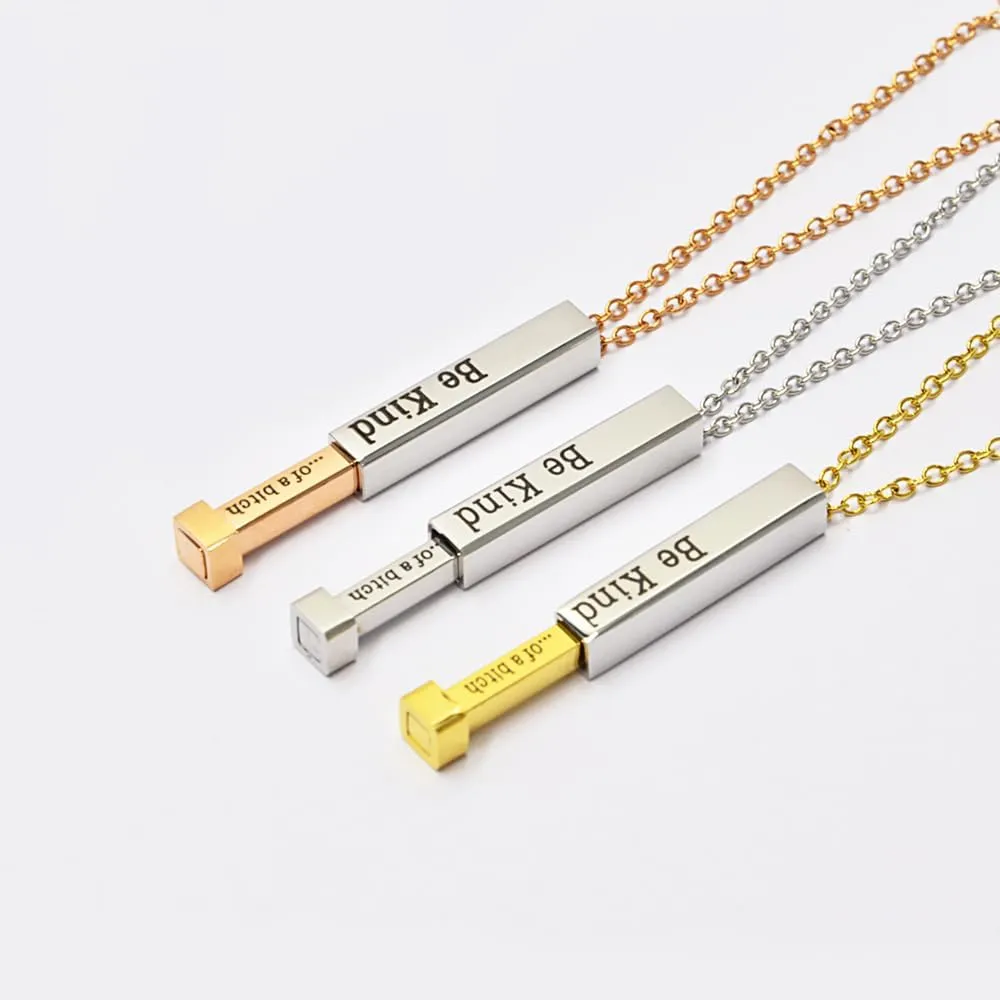 Be Kind Of A B Necklaces For Women, To Best Friends Sorority Sisters Inspirational Square Tubes Pendant With Hidden Message Stainless Steel Band Friendship Gift Jewelry