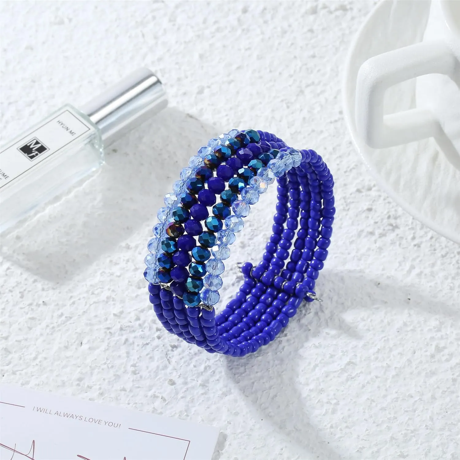 Bead Crystal Cuff Bracelet for Women Trendy Womens Dainty Layered Fashion Jewelry Chunky Beaded Bracelet Stack for Women Multi-color Boho Jewelry for Women Birthday Gift