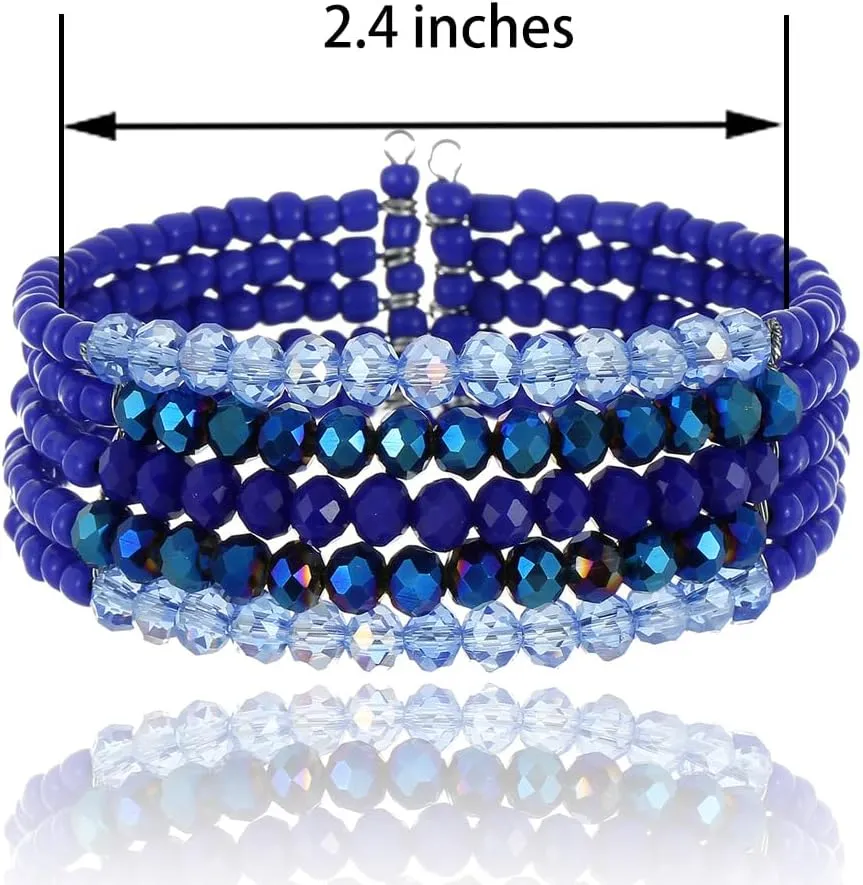 Bead Crystal Cuff Bracelet for Women Trendy Womens Dainty Layered Fashion Jewelry Chunky Beaded Bracelet Stack for Women Multi-color Boho Jewelry for Women Birthday Gift