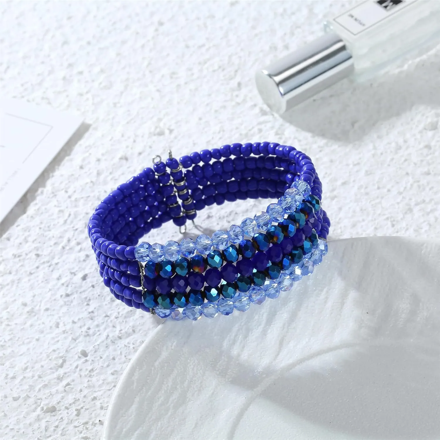 Bead Crystal Cuff Bracelet for Women Trendy Womens Dainty Layered Fashion Jewelry Chunky Beaded Bracelet Stack for Women Multi-color Boho Jewelry for Women Birthday Gift