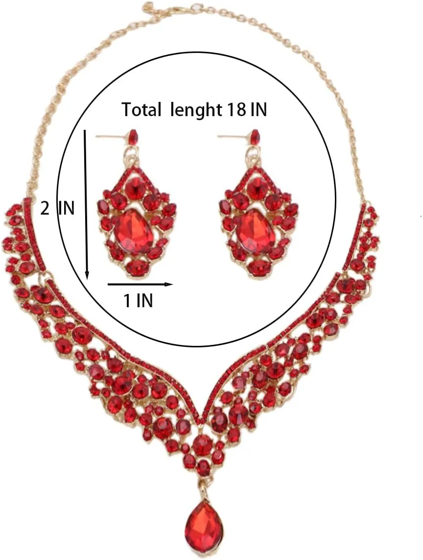 Beaded Necklace and Earring Set with Rhinestone Chains, Clear Stones, Fashion Jewelry Accessories for Women