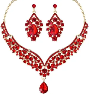 Beaded Necklace and Earring Set with Rhinestone Chains, Clear Stones, Fashion Jewelry Accessories for Women