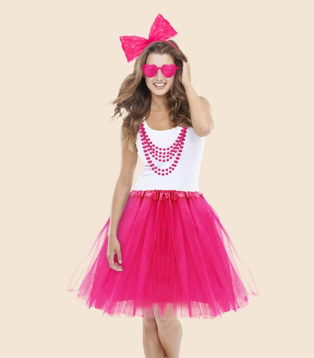 BEARAE Tutu Costume Set, Tutu Dress with Heart Sunglasses Headband Necklace, Tulle Skirts Costume Accessories for Women Girls
