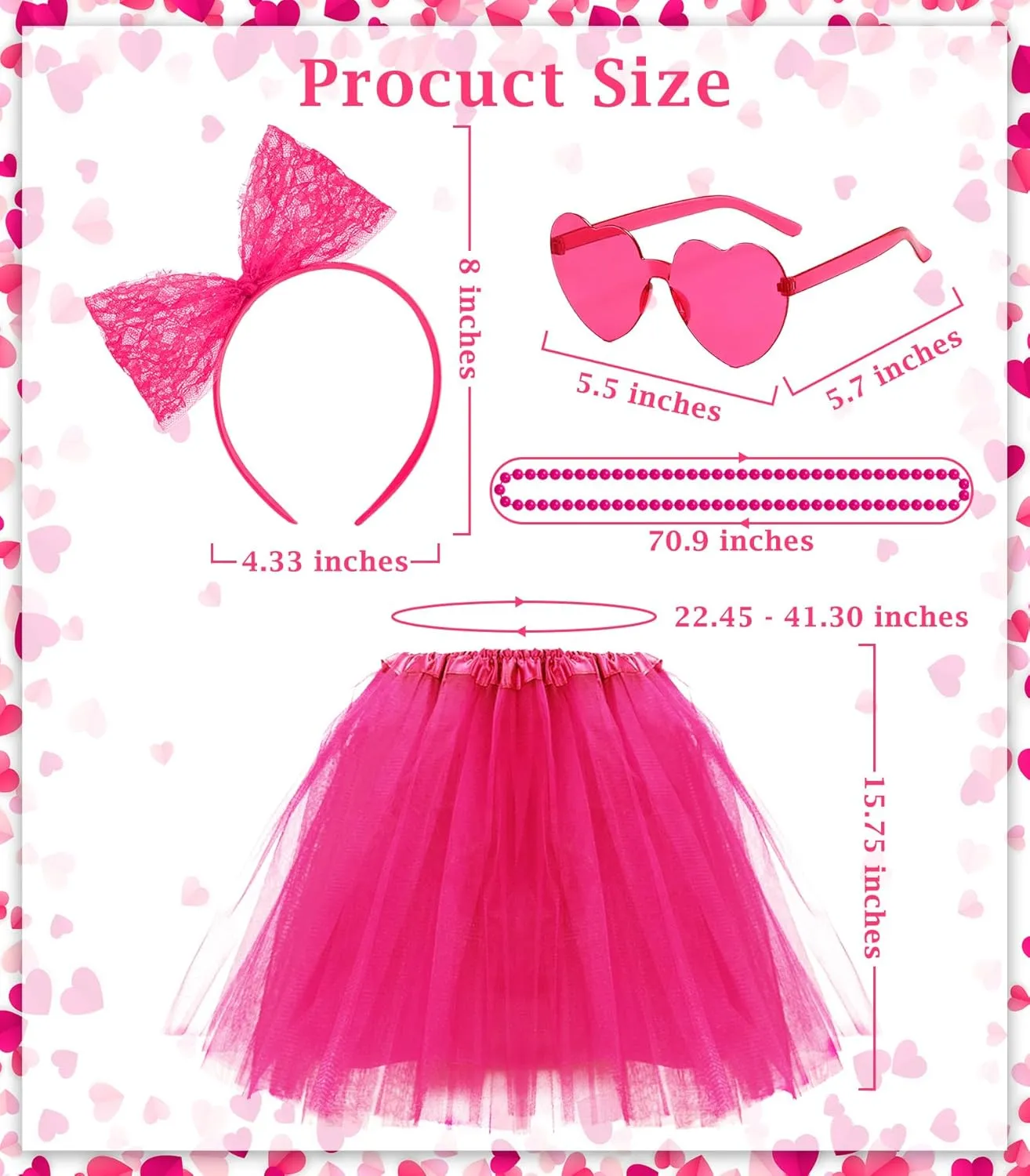 BEARAE Tutu Costume Set, Tutu Dress with Heart Sunglasses Headband Necklace, Tulle Skirts Costume Accessories for Women Girls