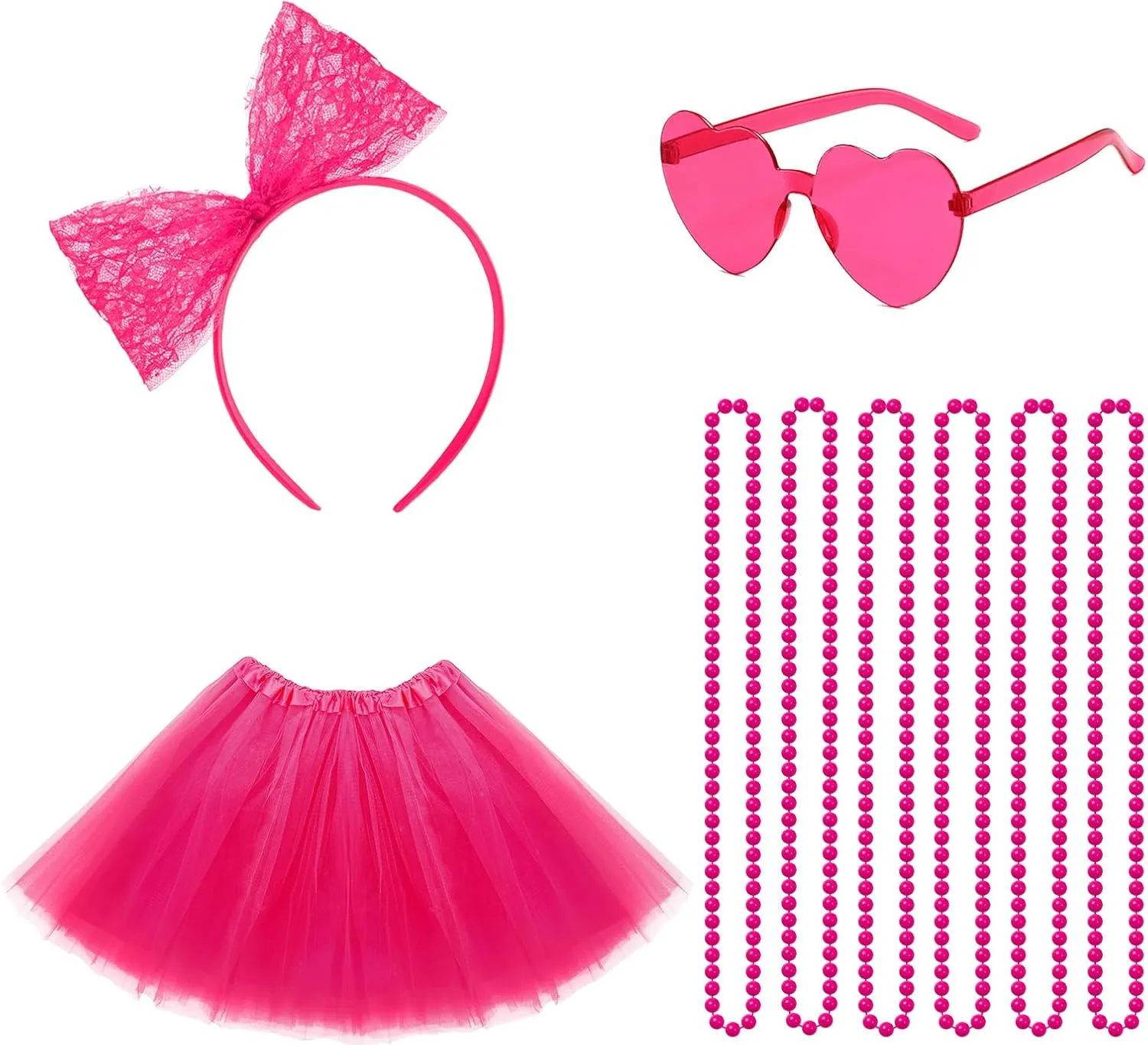 BEARAE Tutu Costume Set, Tutu Dress with Heart Sunglasses Headband Necklace, Tulle Skirts Costume Accessories for Women Girls