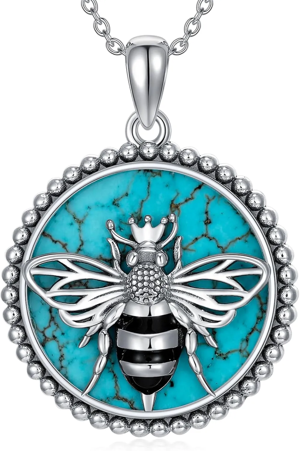 Bee Necklaces for Women 925 Sterling Silver Genuine Turquoise Bumble Bee Necklace Bumblebee Pendant Bee Charms Turquoise Jewelry Mother's Day Gifts for Mom Wife