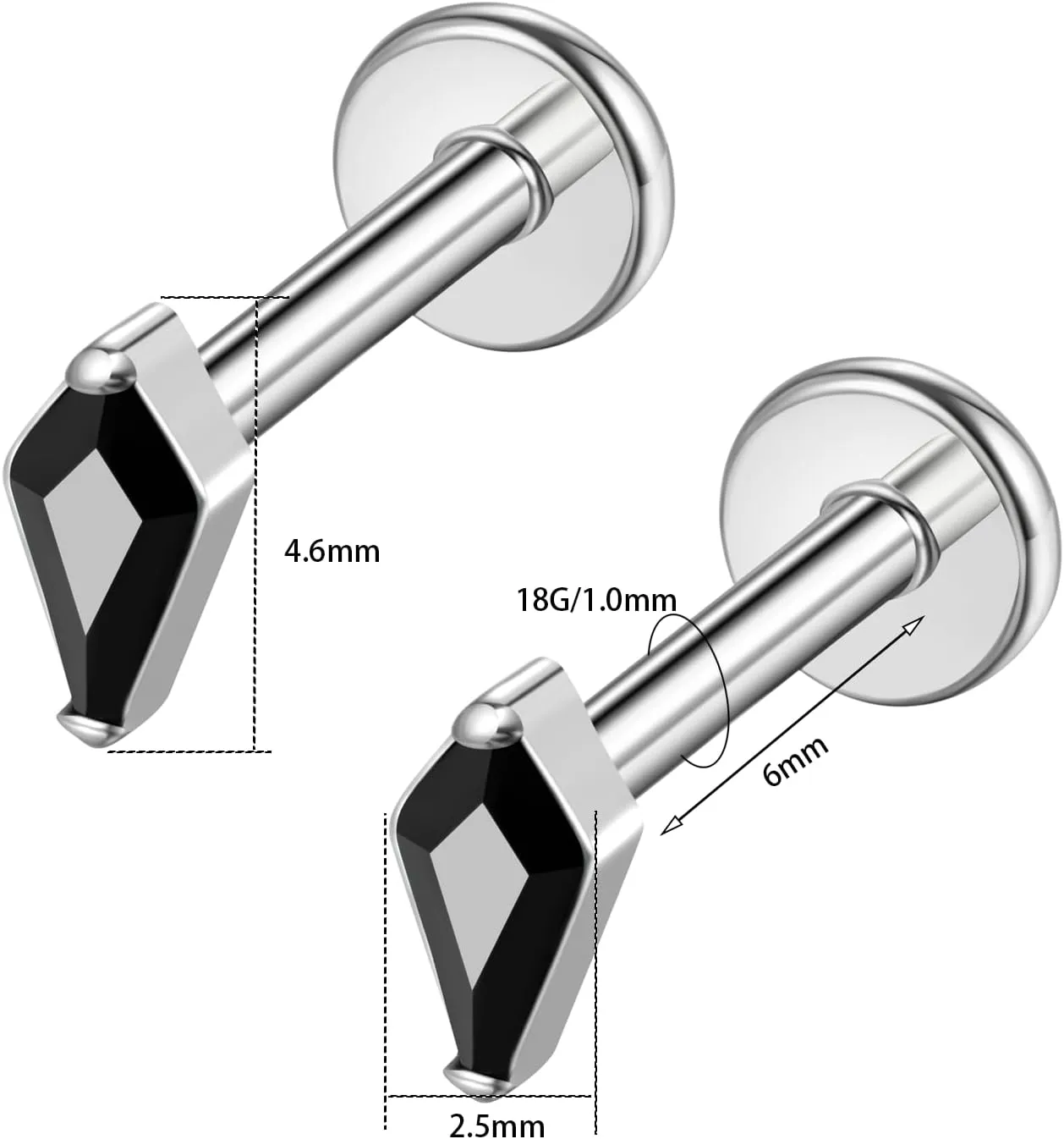 BelezaDosas G23 Hypoallergenic 18g Flat Back Studs Earrings F136 Implant Grade Titanium Tiny Press Fit Threadless Push in Cartilage Helix Labret Lip Conch Tragus Piercing Jewelry