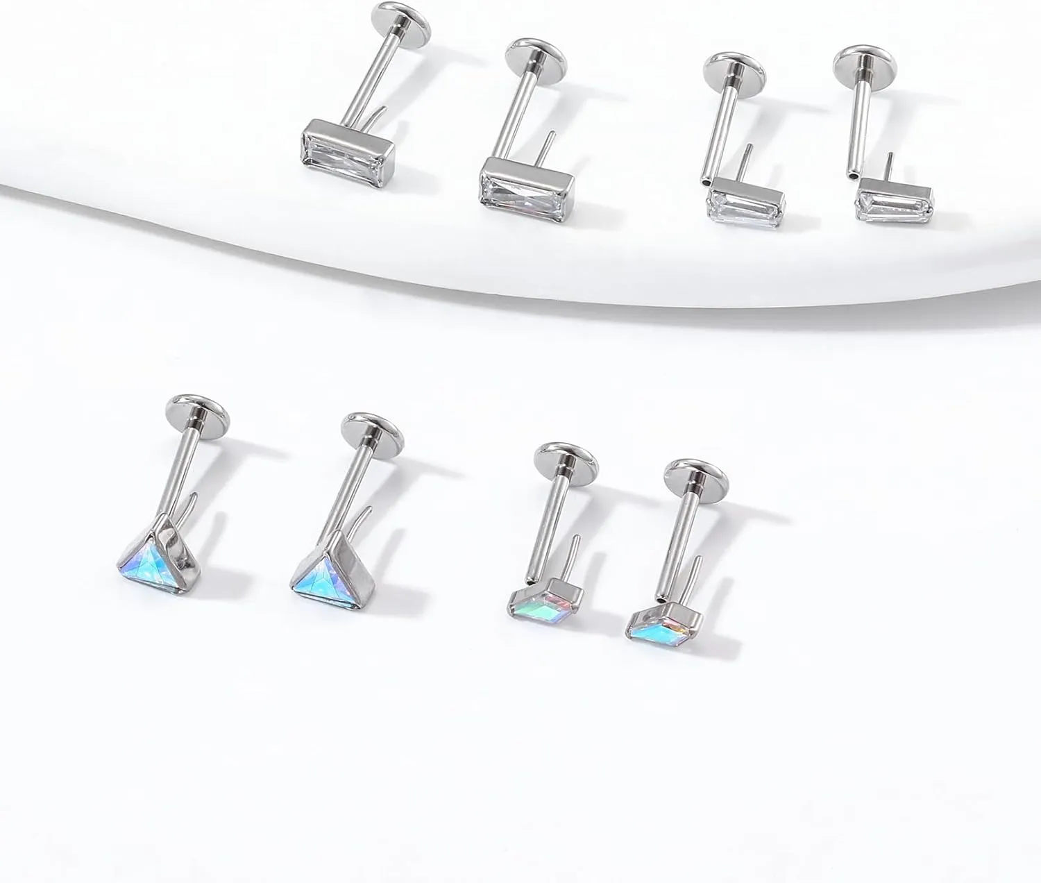 BelezaDosas G23 Hypoallergenic 18g Flat Back Studs Earrings F136 Implant Grade Titanium Tiny Press Fit Threadless Push in Cartilage Helix Labret Lip Conch Tragus Piercing Jewelry