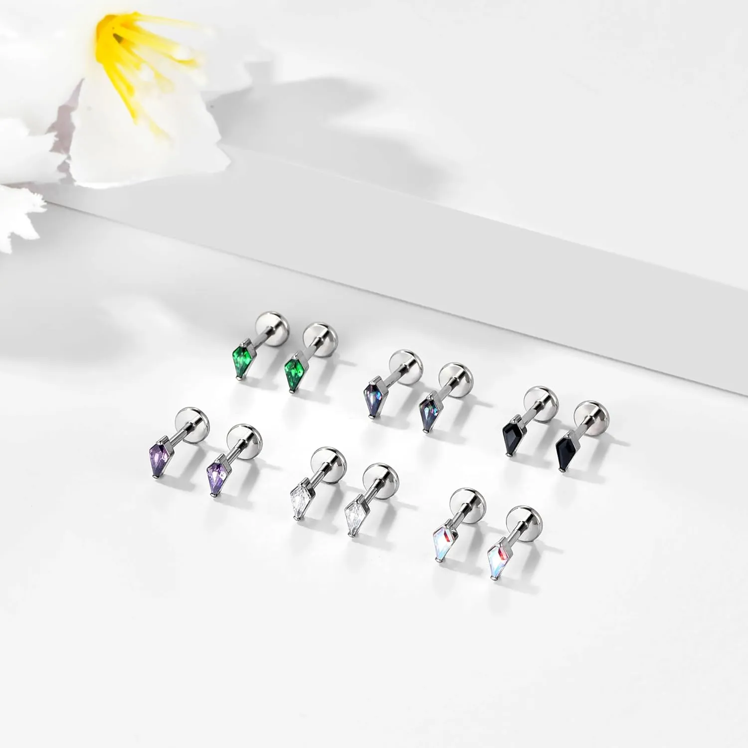 BelezaDosas G23 Hypoallergenic 18g Flat Back Studs Earrings F136 Implant Grade Titanium Tiny Press Fit Threadless Push in Cartilage Helix Labret Lip Conch Tragus Piercing Jewelry