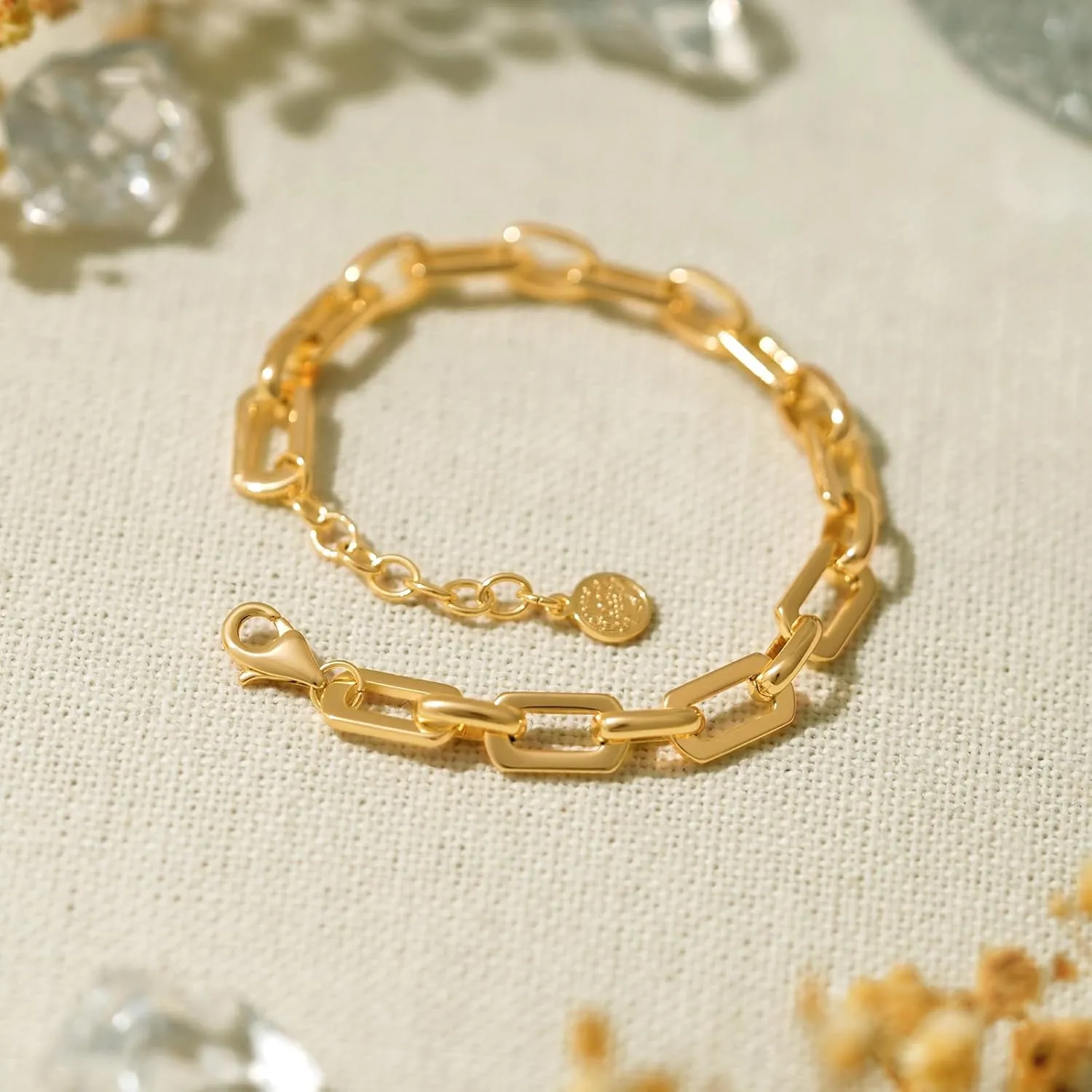 BENEIGE Women Bracelet 14K Gold Plated Paperclip Satellite Bead Ball Oval Cuba Cable Box Chain Daily Charm Layered Link Silver Bracelets Adjustable Jewelry