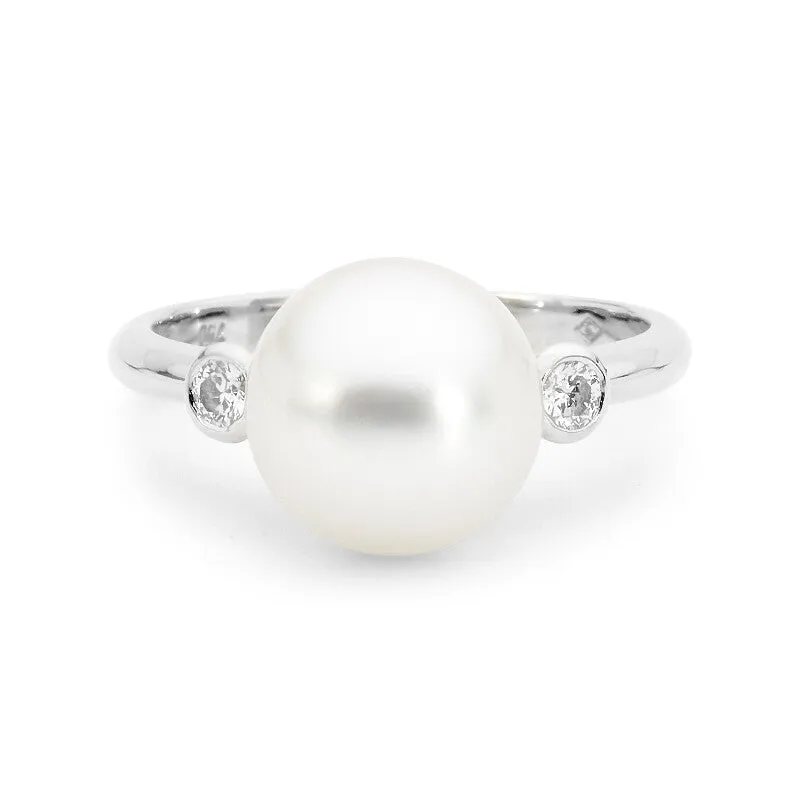 Bezel Set South Sea Pearl & Diamond Ring