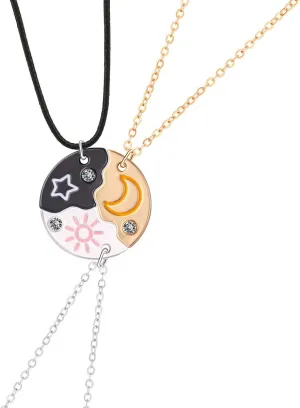 BFF Necklace For 3 Trio Sun Moon Star Friendship Puzzle Matching Necklaces For Best Friends 3 Sisters Forever Jewelry Gifts